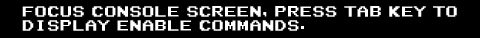 FOCUS CONSOLE SCREEN, PRESS TAB KEY TO DISPLAY ENABLE COMMANDS.